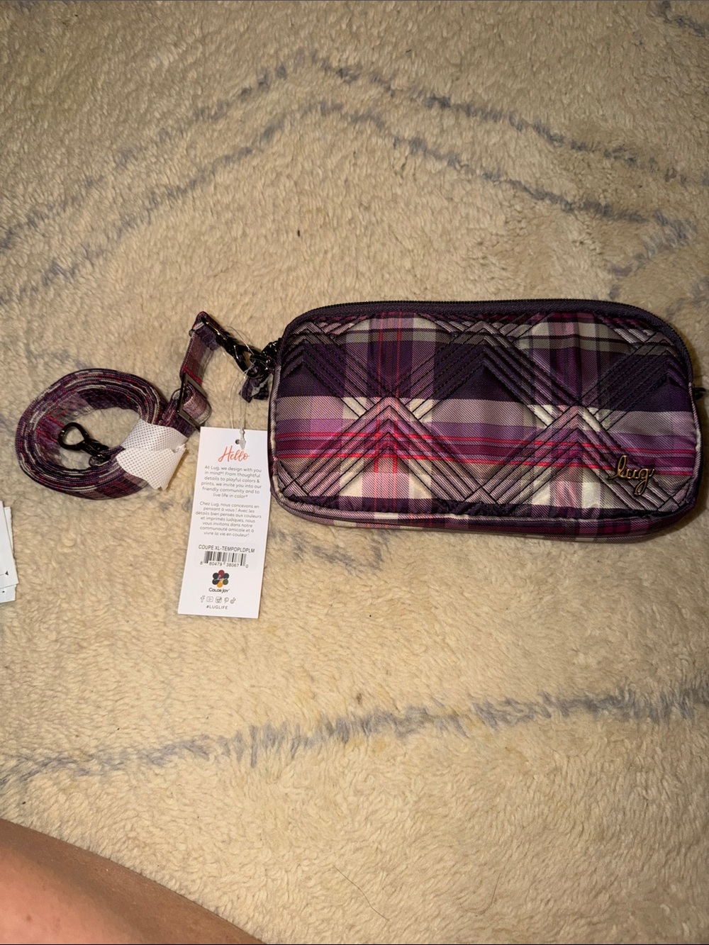 lug coupe xl plum Plaid Crossbody Wristlet